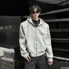 Jaqueta Moletom com Capuz Desconstruída Ombro Almofadado Estilo Nicho Masculina Scoundrel Cool Design Solto Senso de Design Decoração de Metal Jaqueta Cardigan Curta