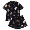 Conjunto de Pijama Cardigan de Seda Leite Cruzado Europeu e Americano para Mulheres, Shorts de Manga Curta, Conjunto Casual Respirável para Casa, Atacado de Fabricante