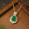 Novo estilo chinês completo verde imitação jaspe nicho design retro xiangyun ruyi cabaça oca fulu calcedônia colar feminino