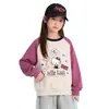Sudadera de Otoño para Niñas 2026 Estampado de Rinoceronte para Niños Medianos a Grandes Mangas Raglán Elegante Holgada Dibujo Animado Versátil Top