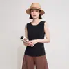 Camiseta sin mangas básica plisada estilo Miyake, cuello redondo, corte holgado, adelgazante, camisa base plisada, disponible para compra al por mayor