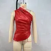 Chal de Moda Europeo y Americano Transfronterizo para Mujer Nuevo Estilo Primavera/Verano 2026 Sin Mangas Hombro Asimétrico Fruncido Top de Mujer de Piel sintética