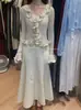 Chegada Nova de Outono Início Estilo Francês Gentil Blusa de Tricô com Babados para Mulheres Emagrecedora Manga Longa Camada Base de Inverno