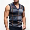 Chaleco de punto con bloques de color a cuadros estilo británico transfronterizo, cuello en V, sin mangas, corte ajustado, una prenda versátil para superponer en el trabajo