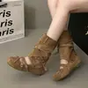 Otoño 2026 Nuevo Retro Color Caqui Aumento de Altura Interior Dos Usos Desmontables Botas Sandalias de Media Pantorrilla Calzado Exterior para Mujer Punta Redonda Zapatos Individuales