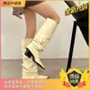 Botas de Montaria Longas Retrô com Salto Grosso e Bico Fino para Mulheres, Novo Estilo Britânico 2026 Inverno Botas de Montaria Duas Vias