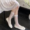 Meias felpudas femininas estilo francês puro desejo finas Lolita estilo balé miu com laço de fita meias de cano médio jk