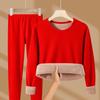 Set de Ropa Interior Térmica Roja Gruesa de Lana de Camello para Hombres y Mujeres de Invierno para el Año de Nacimiento, Extra Engrosado con Forro de Felpa, Ropa y Pantalones de Otoño