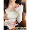 Camisa Base de Tricô Rendado Estilo Coreano para Mulheres, Adequada para Primavera e Outono de 2026, Novo Suéter de Gola Redonda com Design Elegante Slim Fit