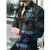 2026 Camisa de Manga Larga Estampada en 3D para Hombre de Venta Caliente Europea y Americana Moda Tendencia Cárdigan Superior de Lunares Degradados