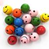 Contas de Madeira Sorridentes Fofas Pingente Decorativo Redondo de Desenho Animado Bola de Brinquedo de Desenho Animado Bola de Enchimento Produtos de Madeira Criativos Atacado