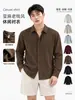 Camisa Masculina de Manga Longa com Mistura de Linho Lyocell de Alta Qualidade Primavera Outono Estilo Old Money Gola Lapela Camisa Casual Top Masculino
