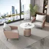 Mesa y Silla de Lujo Ligero para Apartamento Pequeño Combinación Hotel Recepción de Lobby de Hotel Área de Recepción Sofá de Recepción de Negocios Mesa Redonda Pequeña de Balcón