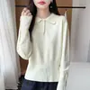 Suéter de punto con cuello polo estilo francés para mujer, de media botonadura, manga larga, simple y elegante, jersey básico casual