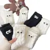 Meias Grossas de Lã para Inverno, Meia-Calça, Design Fofo e Doce de Olhos Preto e Branco, Meias para Dormir no Chão, Meias Quentes de Pelúcia Coral