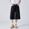 Pantalones Cortos de Mezclilla Bordados de Cachorro para Niños Hip-hop Verano Sentido del Diseño Semielásticos Pierna Ancha Pierna Recta Lavado Pantalones Capri Modernos