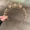 Faixa de Cabeça Estrela de Cinco Pontas com Strass e Pérola Europeia e Americana Festa Personalidade Exagerada Celebração de Feriado Acessórios de Cabelo Coroa Tiara Atacado