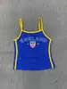 Top Corto de Verano Estilo Americano Chica Picante Camiseta Crop Top Y2K Cuello Redondo Jersey Bordado Ropa Base para Mujer