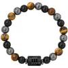 Amazon Venta Caliente Transfronteriza Doce Constelaciones 8MM Ojo de Tigre Ágata Negra Hematita Pulsera para Hombre Pulsera Elástica