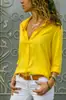 Ropa de mujer transfronteriza: blusa de gasa con botones, estilo europeo y americano, color liso, manga larga, top de calidad de exportación, camisa de mujer con escote en V profundo