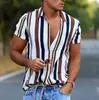 Estación independiente transfronteriza verano nuevo camisa con estampado digital 3D moda camisa de manga corta a rayas con solapa fabricante de origen