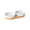 Cuenco de Color Sólido Mate con Borde Recto y Bandeja de Bambú, Cuenco Cerámico para Mascotas, Cuenco para Gatos, Cuenco para Perros, Cuenco de Agua, Cuenco Antiderrames para Comida