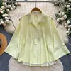 Camisa casual de moda estilo coreano para mujer, nuevo modelo 2026, versátil para ir al trabajo, top a rayas de manga larga adelgazante para verano