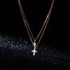 Eloki S925 Prata Coreano Dupla Camada Diamante Cruz Colar Temperamento Simples Personalidade Pescoço Jóias Mulheres D9765