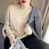 Camiseta básica para mujer para principios de otoño de 2026, nuevo tejido de punto versátil de cuello redondo y corte holgado, top de manga larga para llevar debajo de un suéter