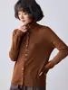 Cardigan de sarja com lapela feminino para outono e inverno, jaqueta de tricô texturizada de corte solto para o trajeto, peça de outer wear de mangas compridas simples e elegante