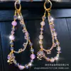 Cadena Colgante Creativa para Teléfono Móvil Cadena para Teléfono Móvil de Cuentas de Cristal Colgante de Corazón de Azúcar Zirconia de Flor Cadena de Sentido Avanzado Decoración Colgante Japonesa y Coreana