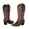 Botas altas de cuero para mujer estilo calcetín otoño e invierno transfronterizas talla grande botas vaqueras punta redonda versátiles comercio exterior botas de tacón alto para mujer tacón cuadrado