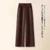 Calça de Lã Elegante de Perna Larga para Mulheres Outono/Inverno 2026 Engrossada Nova Cintura Alta Emagrecedora para o Trabalho Macia Quente Casual