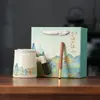 Taza de cerámica "Mil Millas de Ríos y Montañas", taza de té de oficina, juego en caja de regalo, regalo de negocios de alta gama para reuniones de empresa