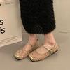 Zapatos de Mujer de Boca Baja Estilo Chanel, Nuevos de Primavera y Otoño con Encaje y Lentejuelas, Hada Francesa Suaves para la Noche, Planos Mary Jane