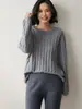Suéter de Cachemira para Mujer de Color Sólido con Botones, Estilo Perezoso Holgado de Cuello Redondo Retorcido de Longitud Media, Nuevo para Otoño e Invierno, Cómodo y Favorecedor