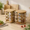 Estante de Condimentos de Bambú para Uso Doméstico, Estante Giratorio para Almacenamiento de Especias, Estante Multifuncional para Botellas de Condimentos de Cocina, Botellas de Condimentos de Vidrio