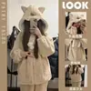 Pijama Lindo de León Pequeño de Coral Fleece para Mujer Otoño e Invierno Aterciopelado Espeso Cálido Ropa de Casa Conjunto de Ropa de Casa para Estudiantes
