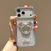 Adequado para Capa de Celular Brilhante iPhone 17, Espelho de Maquiagem Urso com Diamantes Brilhantes Apple 16 Pro com Corrente, Capa Protetora 15 Pro