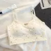 Ropa interior de algodón con lazo, estampado floral azul, camisola dulce y versátil para niñas, con copas incorporadas, camiseta sin mangas pequeña estilo estudiante