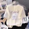 Camiseta de Manga Corta de Algodón Puro para Niñas Verano Nuevo Estilo Dibujos Animados Casual Versátil Top de Media Manga para Niños Medianos y Grandes