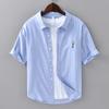 Camisa de Verano Fresca a Rayas de Manga Corta para Hombre, Moderna Holgada Combinable Casual Artística, Camisa de Algodón Bordada para Hombre C06