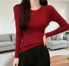 Suéter Básico Andy Veludo Outono/Inverno Novo Gola Redonda Macio Felpudo Camada Base Elegante Versátil Slim Fit Manga Longa Malha Interna para Mulheres