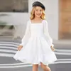 Vestido Largo de Manga Larga con Volantes de Cuello Cuadrado Acampanado Estilo Europeo y Americano Primavera y Verano, Ropa Infantil de Manga Larga Más Vendida en Amazon