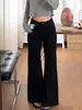 Jeans acampanados negros no ajustados para mujer, talla grande de otoño, holgados y adelgazantes, elásticos, adecuados para tipo de cuerpo pera