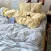 Conjunto de quatro peças em algodão macio e amigo da pele, duas cores, para a volta às aulas, conjunto fresco e fofo de três peças para dormitório estudantil com lençol e fronha