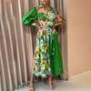 2026 Verano Nuevo Estilo Transfronterizo Europeo y Americano Comercio Exterior Ropa de Mujer Casual y Elegante Vestido Estampado con Cuello en V y Cinturón
