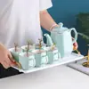 Conjunto de Cerâmica para Água de Luxo Leve com Bandeja, Xícaras de Chá para Sala de Estar, Conjunto de Chá, Bule, Conjunto Doméstico de Alto Padrão com Bandeja, Presente de Inauguração