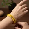 Pulseira Amarela de Cera de Abelha Sintética com Duplo Círculo, Pulseira Boutique Amarela de Bodhi Bege Jade com Duplo Círculo, Pulseira para Transmissão ao Vivo de Homens e Mulheres