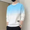 Moletom Masculino de Manga Longa com Cor Gradiente e Gola Redonda, Camisa Top Versátil e Tendência para Primavera, Marca, Corte Solto, Camada Interna